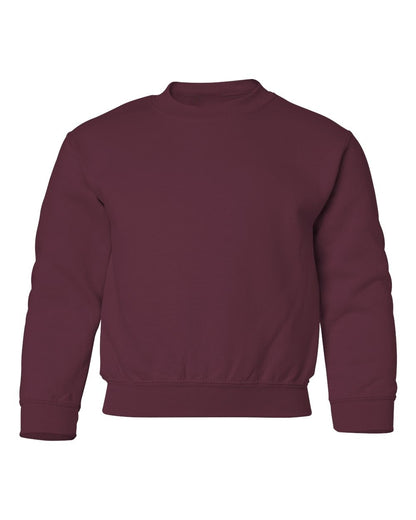 Gildan 18000B blank youth crewneck in Maroon, front view
