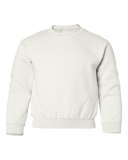 Gildan 18000B blank youth crewneck in White, front view