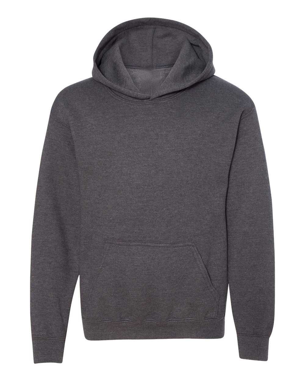 Gildan 18500B blank youth hoodie in Dark Heather, front view