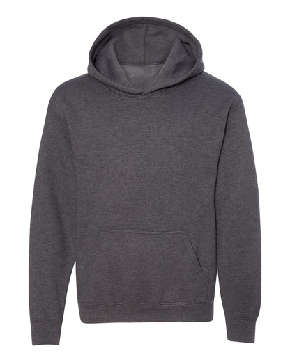 Gildan 18500B blank youth hoodie in Dark Heather, front view