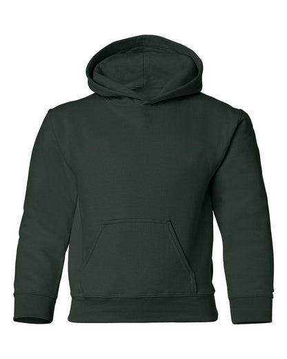 Gildan 18500B blank youth hoodie in Forest Green, front view