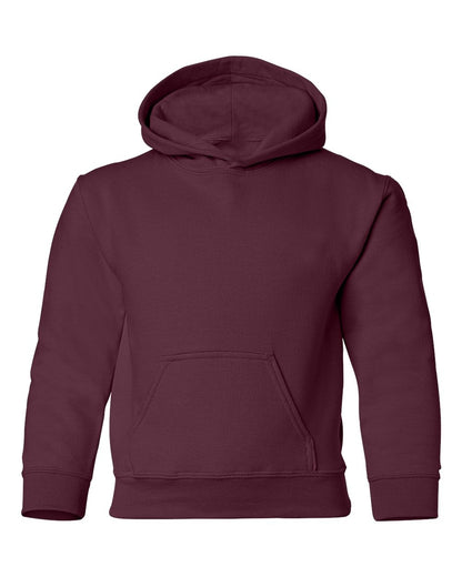 Gildan 18500B blank youth hoodie in Maroon, front view