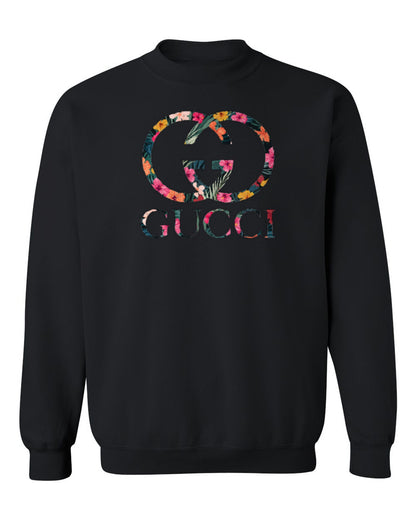 Gucci Floral Logo Design — black crewneck mockup