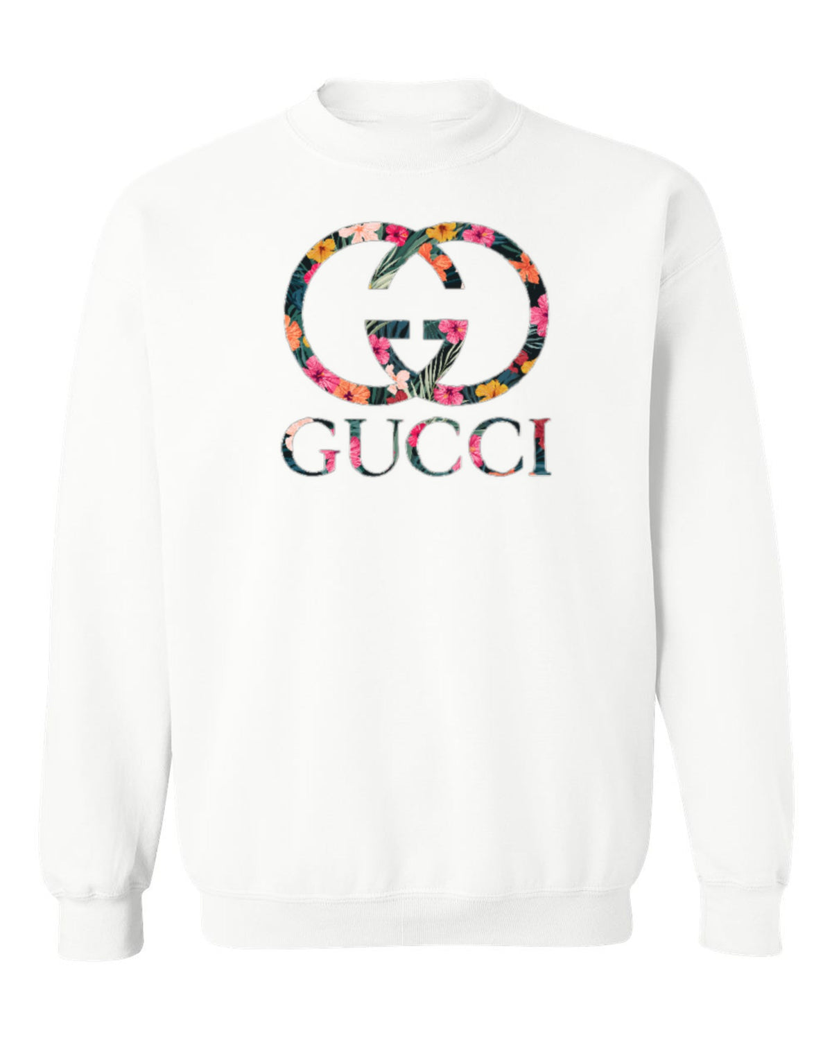 Gucci Floral Logo Design — white crewneck mockup