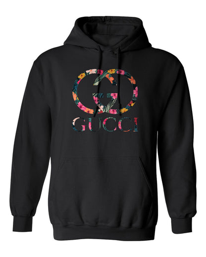 Gucci Floral Logo Design — black hoodie mockup