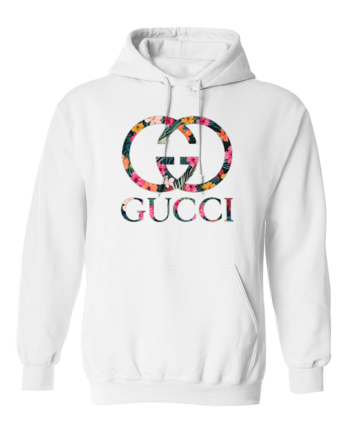 Gucci Floral Logo Design — white hoodie mockup