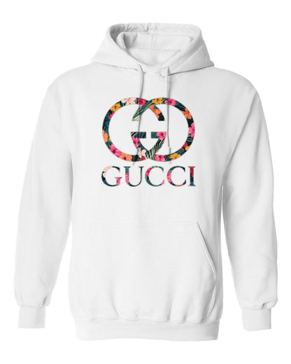 Gucci Floral Logo Design — white hoodie mockup