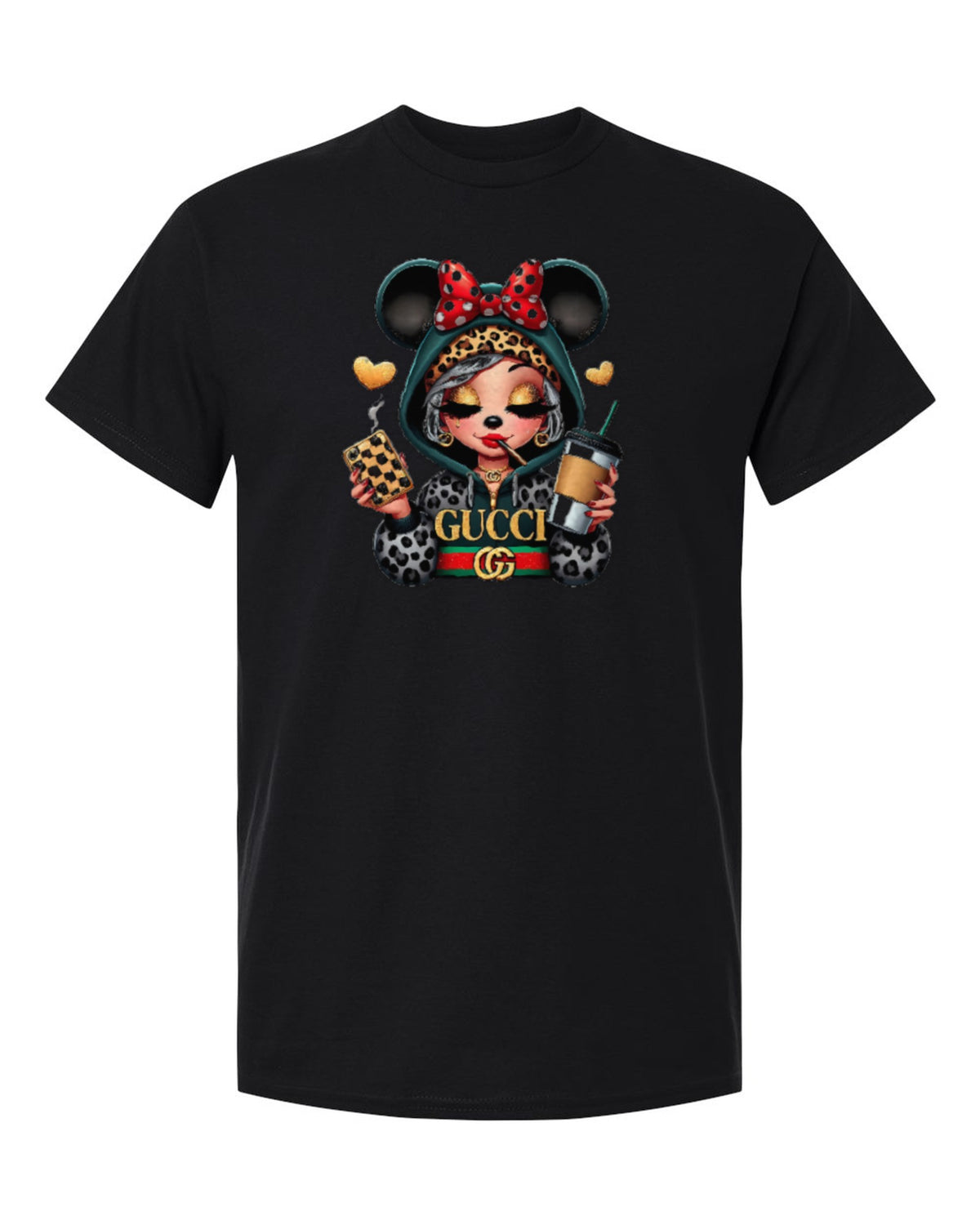 Gucci Minnie Design — black t-shirt mockup
