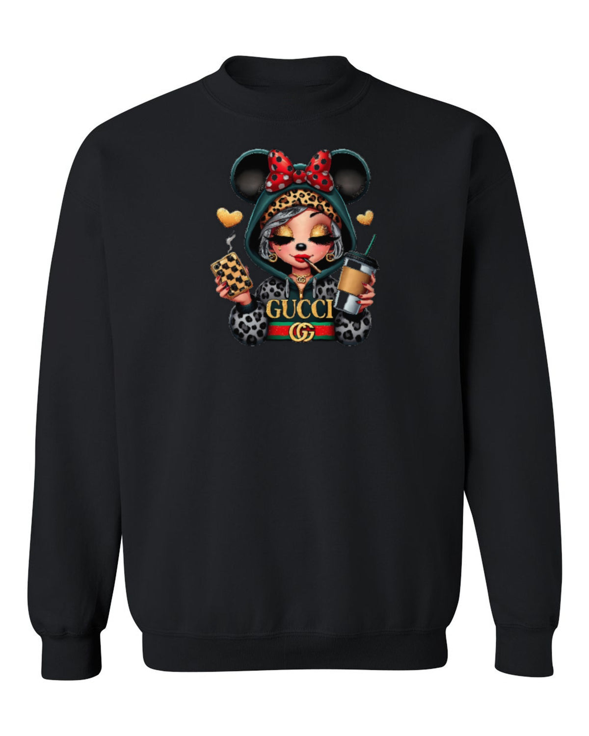 Gucci Minnie Design — black crewneck mockup