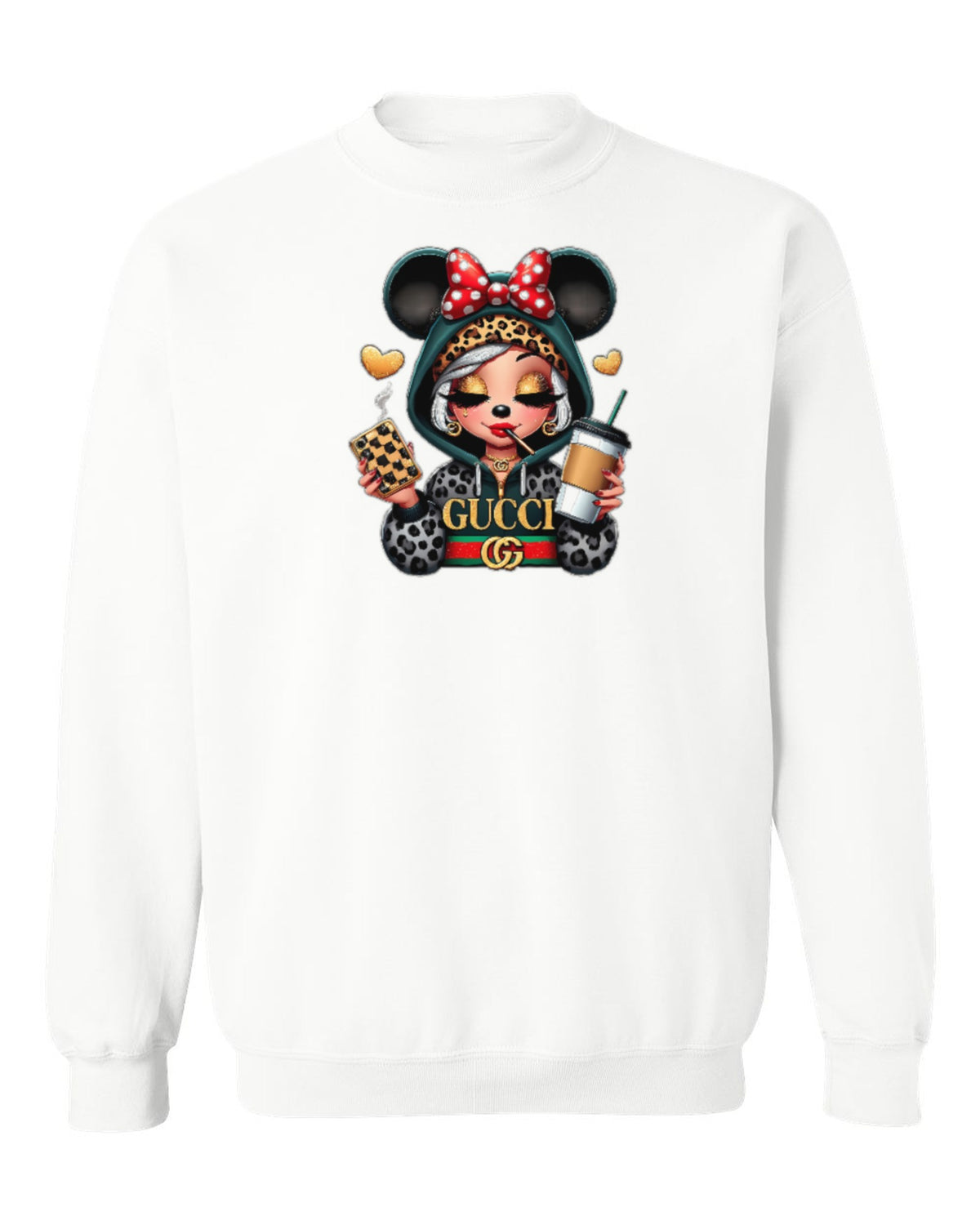 Gucci Minnie Design — white crewneck mockup
