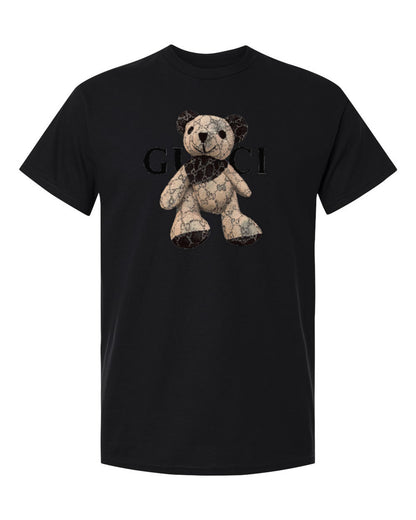Gucci Teddy Bear Design — black t-shirt mockup