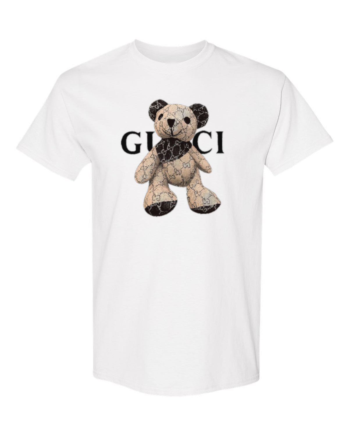 Gucci Teddy Bear Design — white t-shirt mockup