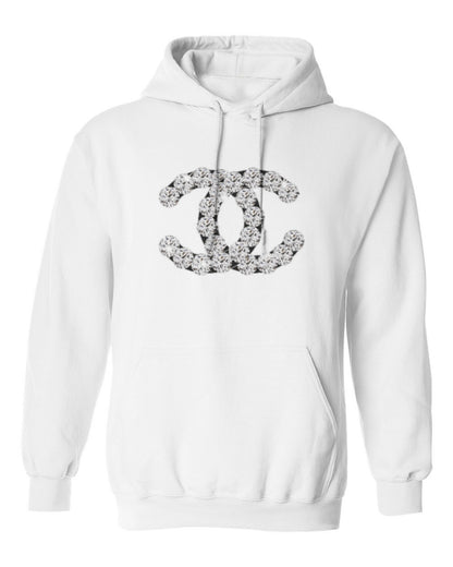 Chanel Pattern Logo Design — white hoodie mockup
