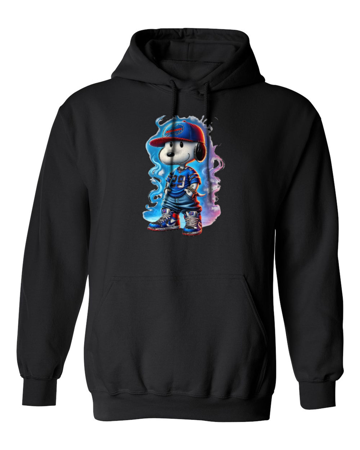 Snoopy Football Design — black hoodie mockup