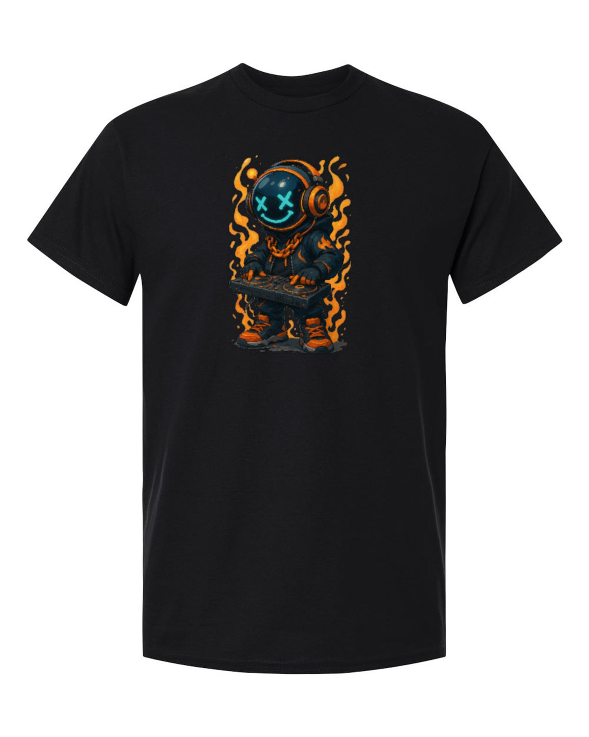 Neon DJ Bear Design — black t-shirt mockup