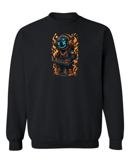 Neon DJ Bear Design — black crewneck mockup