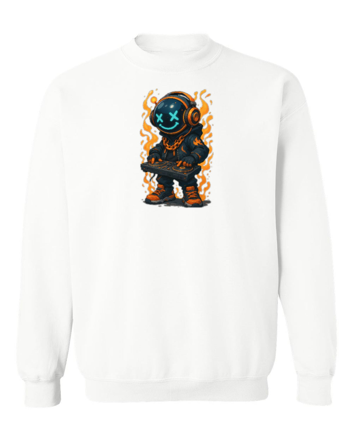 Neon DJ Bear Design — white crewneck mockup