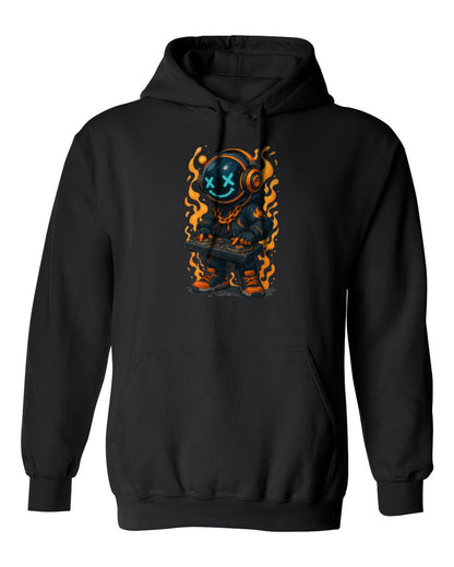 Neon DJ Bear Design — black hoodie mockup