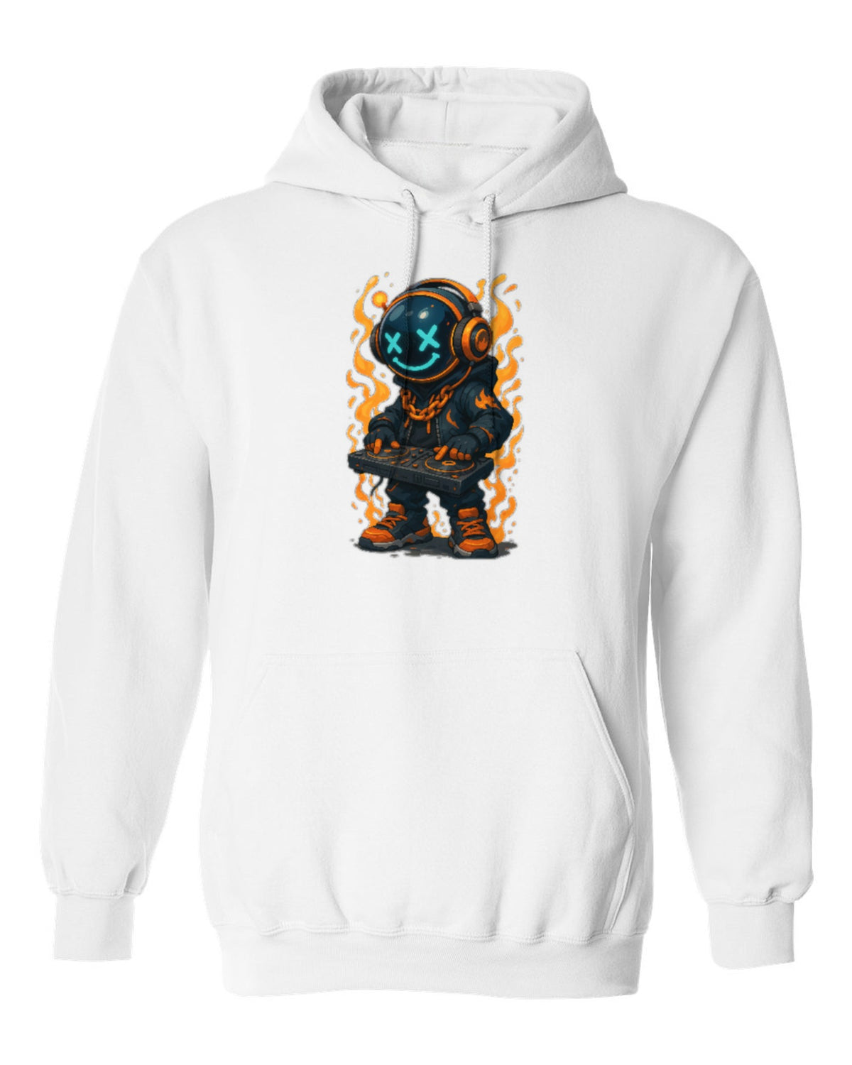Neon DJ Bear Design — white hoodie mockup