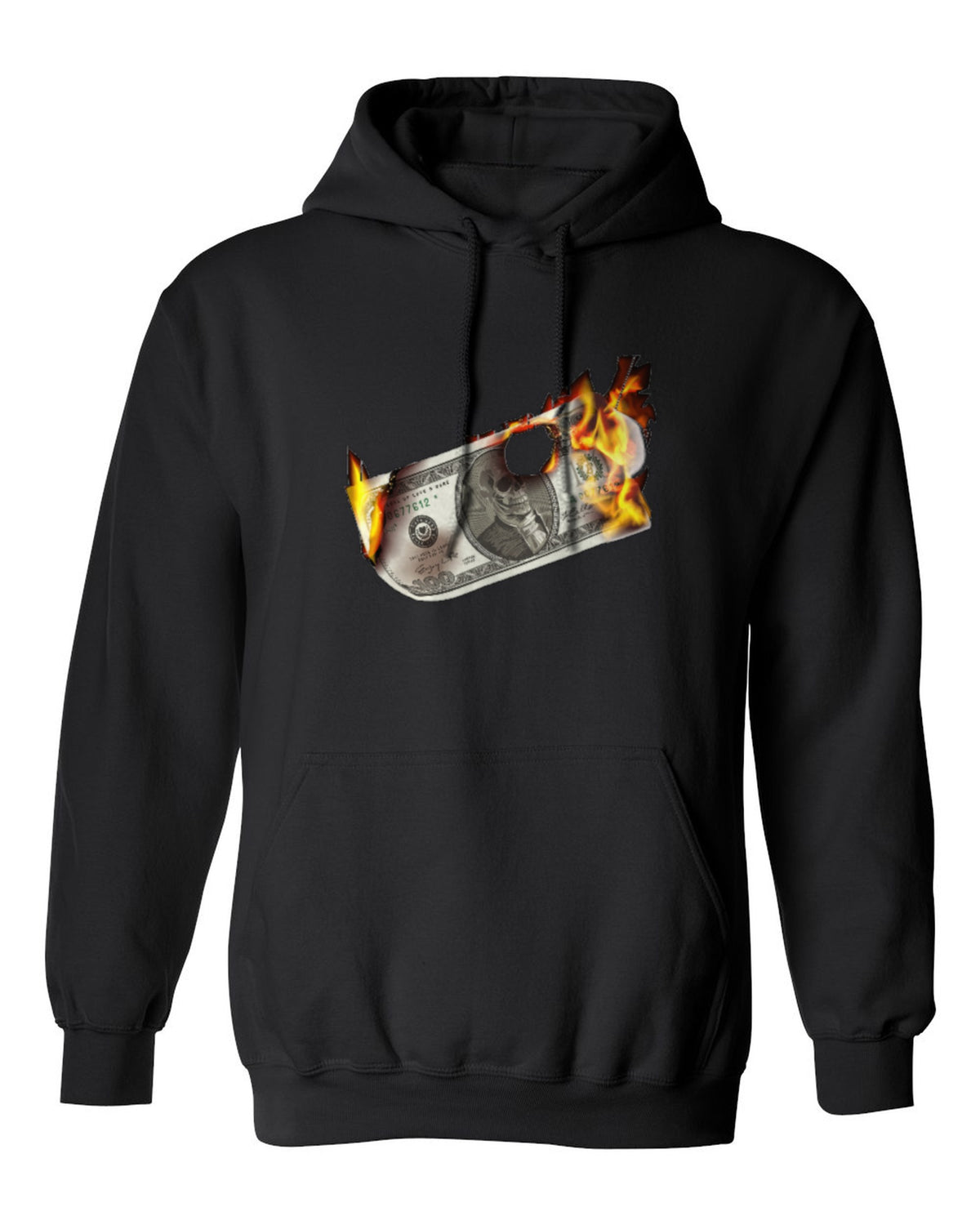 Burning Dollar Design — black hoodie mockup