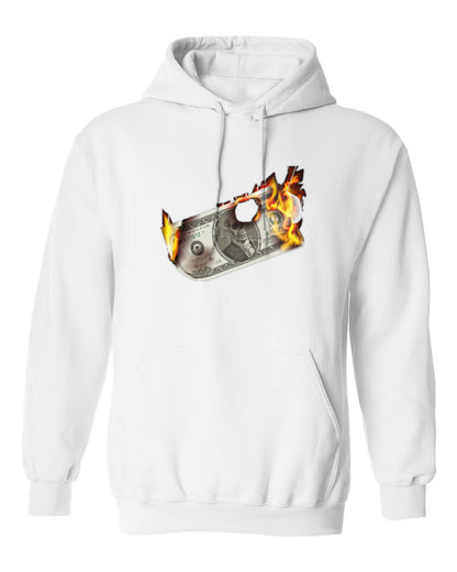 Burning Dollar Design — white hoodie mockup