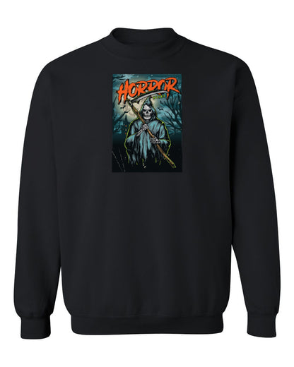 Horror Night Reaper Design — black crewneck mockup