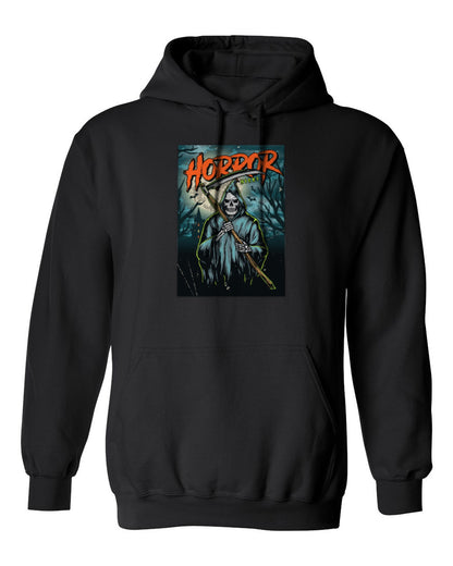 Horror Night Reaper Design — black hoodie mockup
