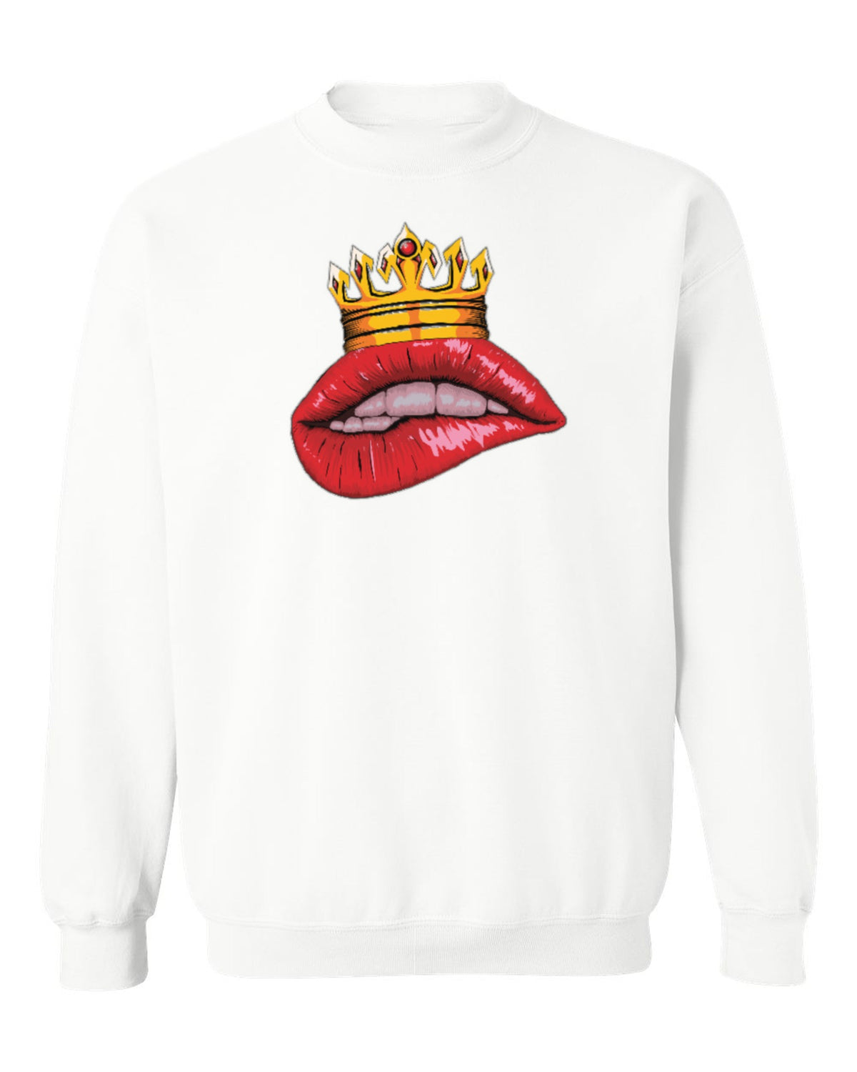 Crowned Lips Design — white crewneck mockup