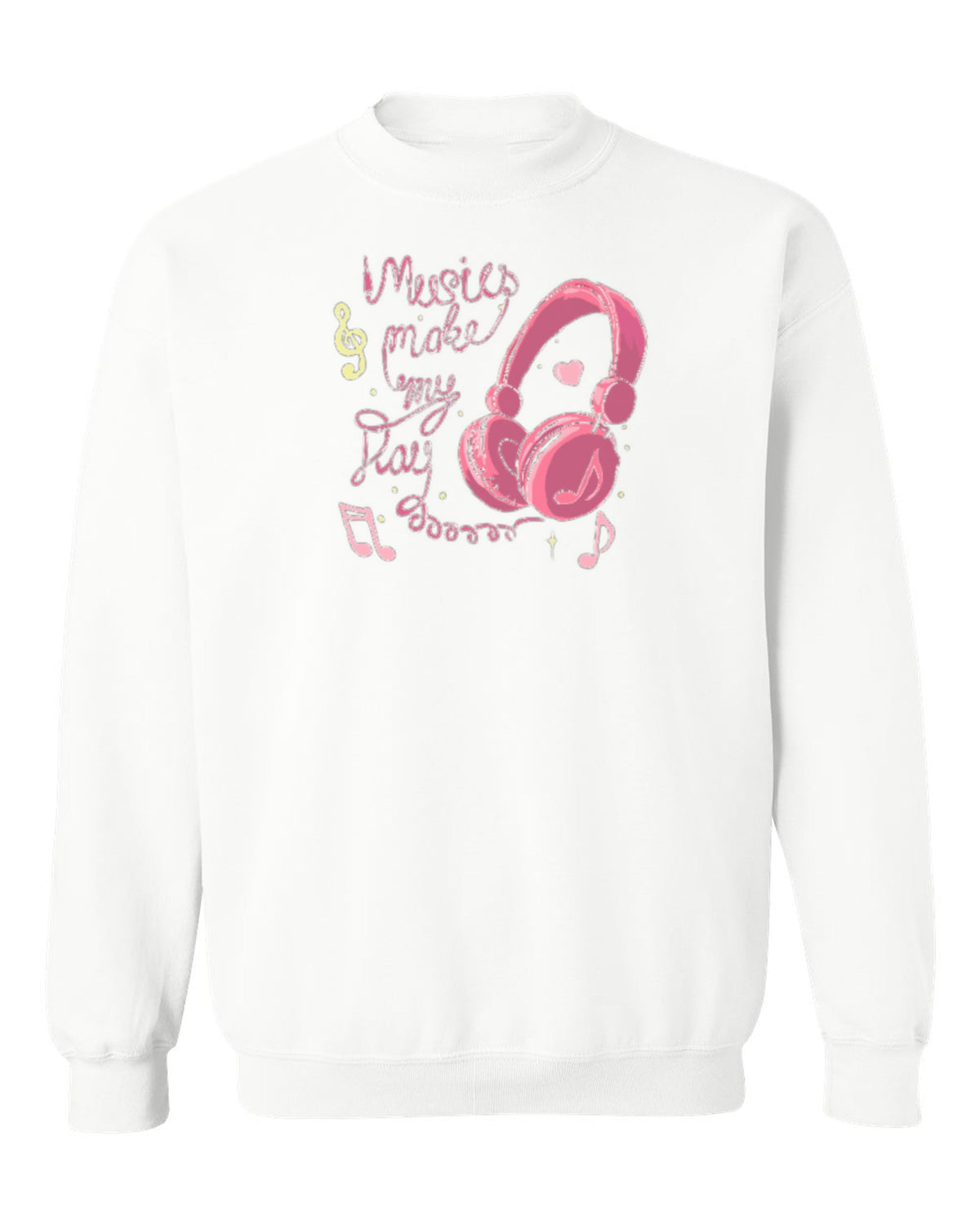 Music Makes My Day Design — white crewneck mockup