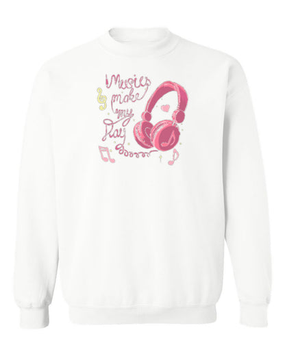 Music Makes My Day Design — white crewneck mockup