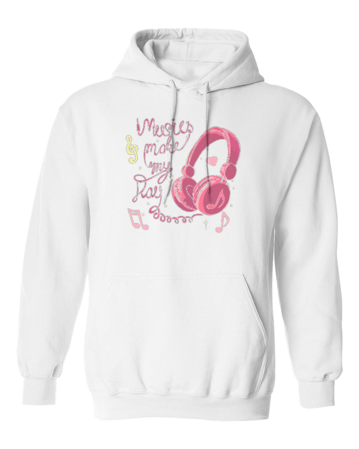 Music Makes My Day Design — white hoodie mockup