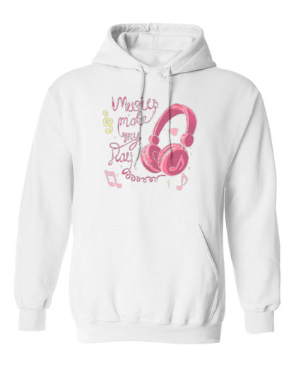 Music Makes My Day Design — white hoodie mockup