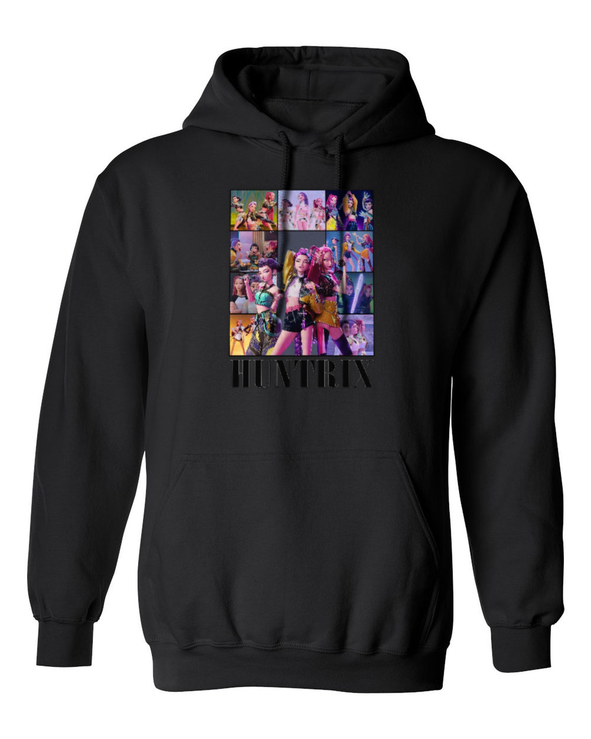 Huntrix Photo Collage Design — black hoodie mockup