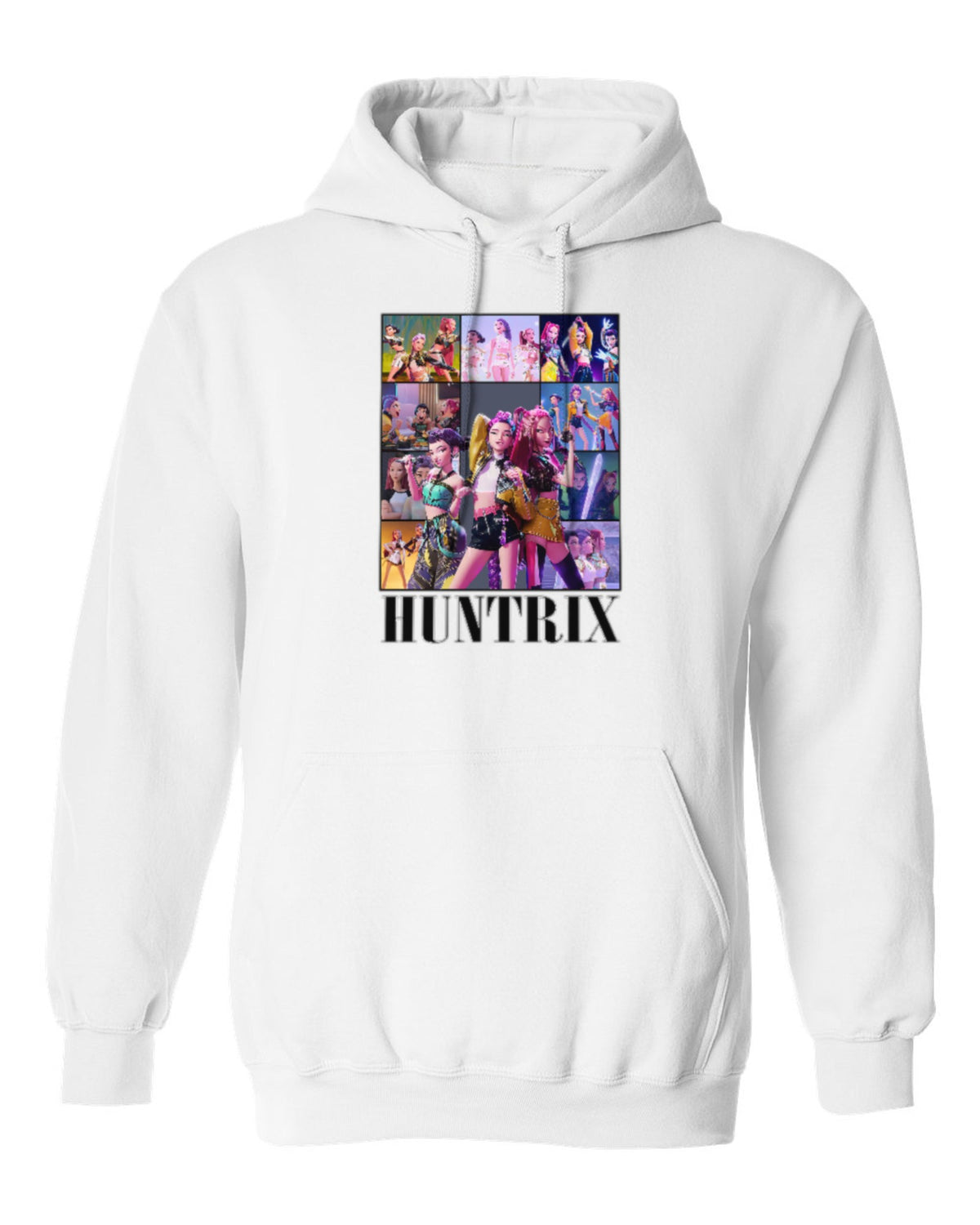 Huntrix Photo Collage Design — white hoodie mockup