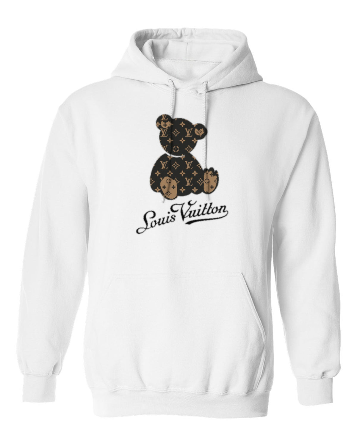 Louis Vuitton Teddy Bear Design — white hoodie mockup