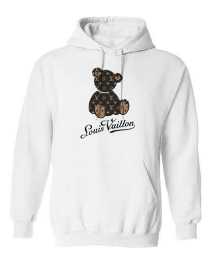 Louis Vuitton Teddy Bear Design — white hoodie mockup