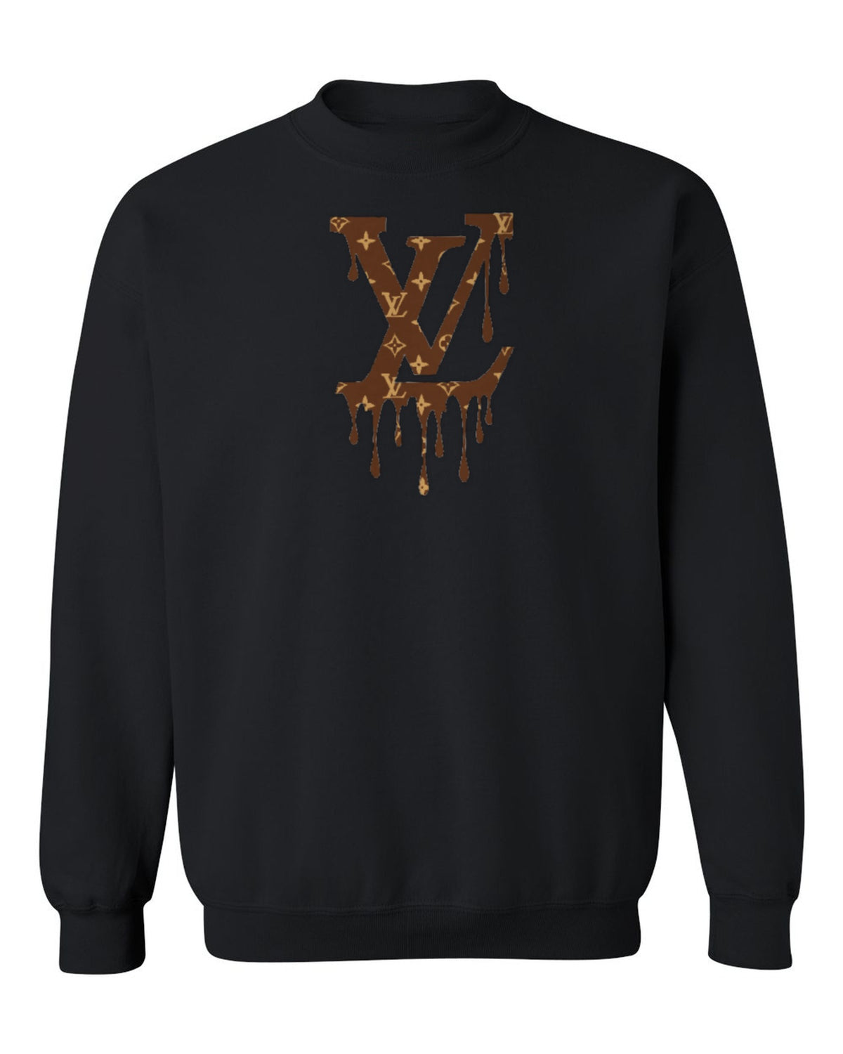 Louis Vuitton Drip Logo Design — black crewneck mockup
