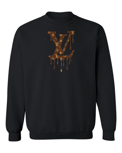 Louis Vuitton Drip Logo Design — black crewneck mockup
