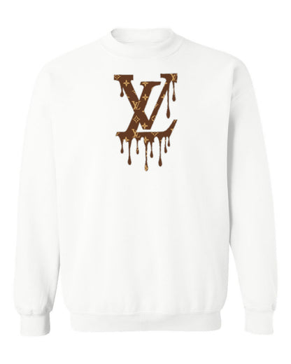 Louis Vuitton Drip Logo Design — white crewneck mockup