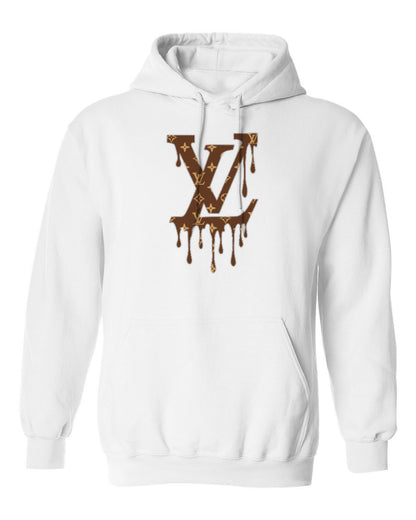 Louis Vuitton Drip Logo Design — white hoodie mockup