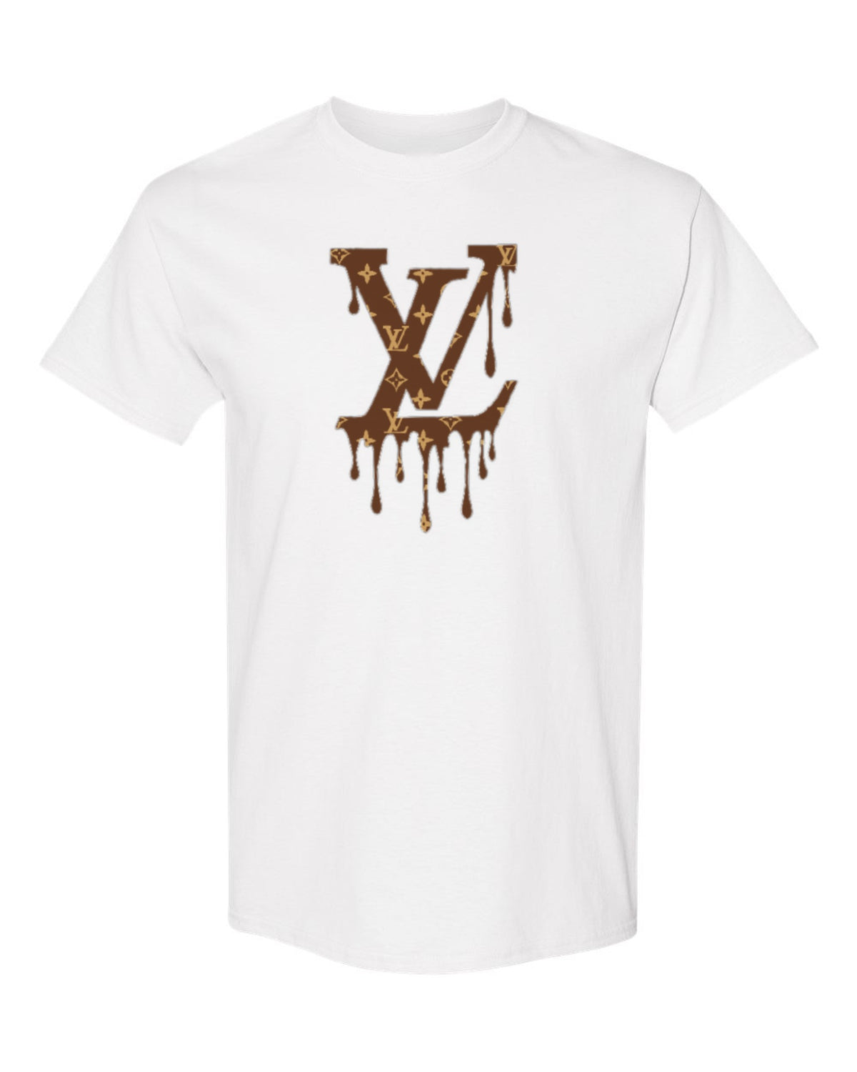 Louis Vuitton Drip Logo Design — white t-shirt mockup