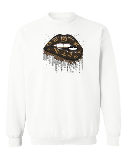 Louis Vuitton Drip Lips Design — white crewneck mockup