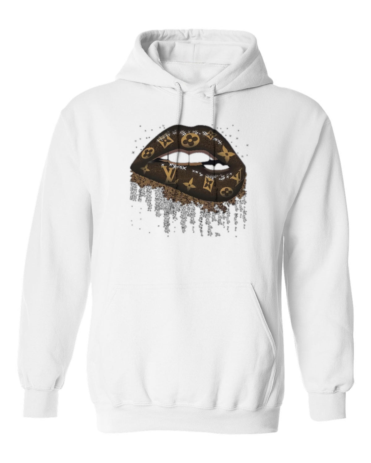 Louis Vuitton Drip Lips Design — white hoodie mockup