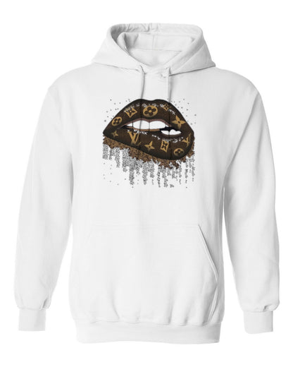 Louis Vuitton Drip Lips Design — white hoodie mockup