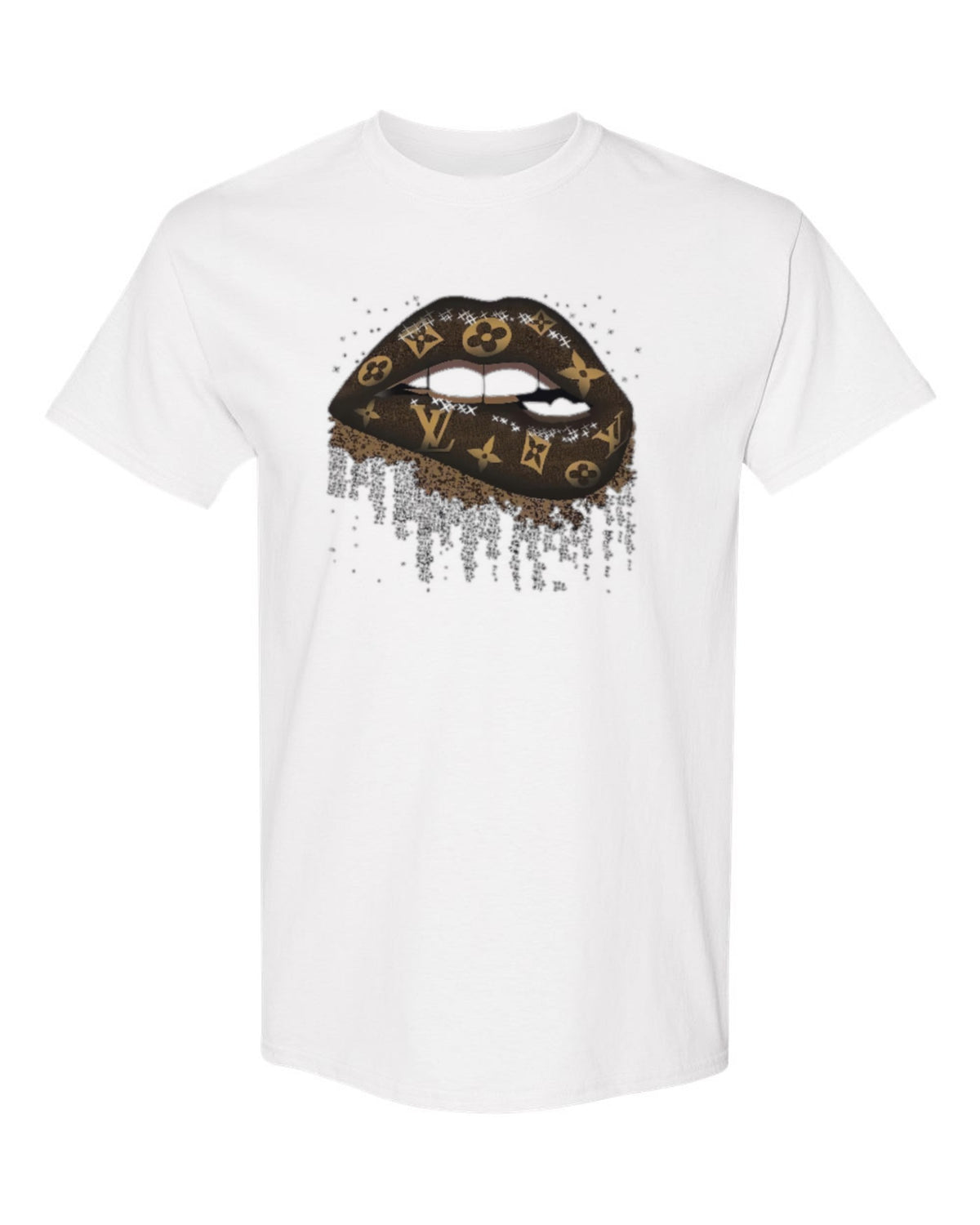 Louis Vuitton Drip Lips Design — white t-shirt mockup