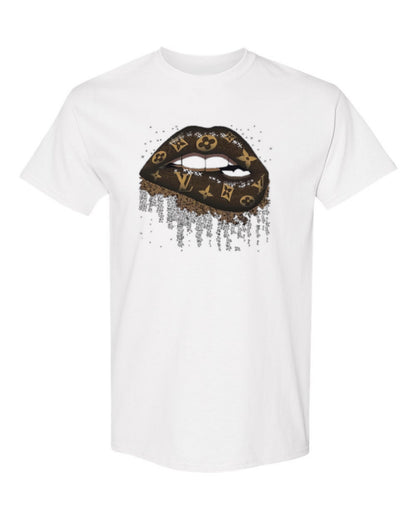 Louis Vuitton Drip Lips Design — white t-shirt mockup