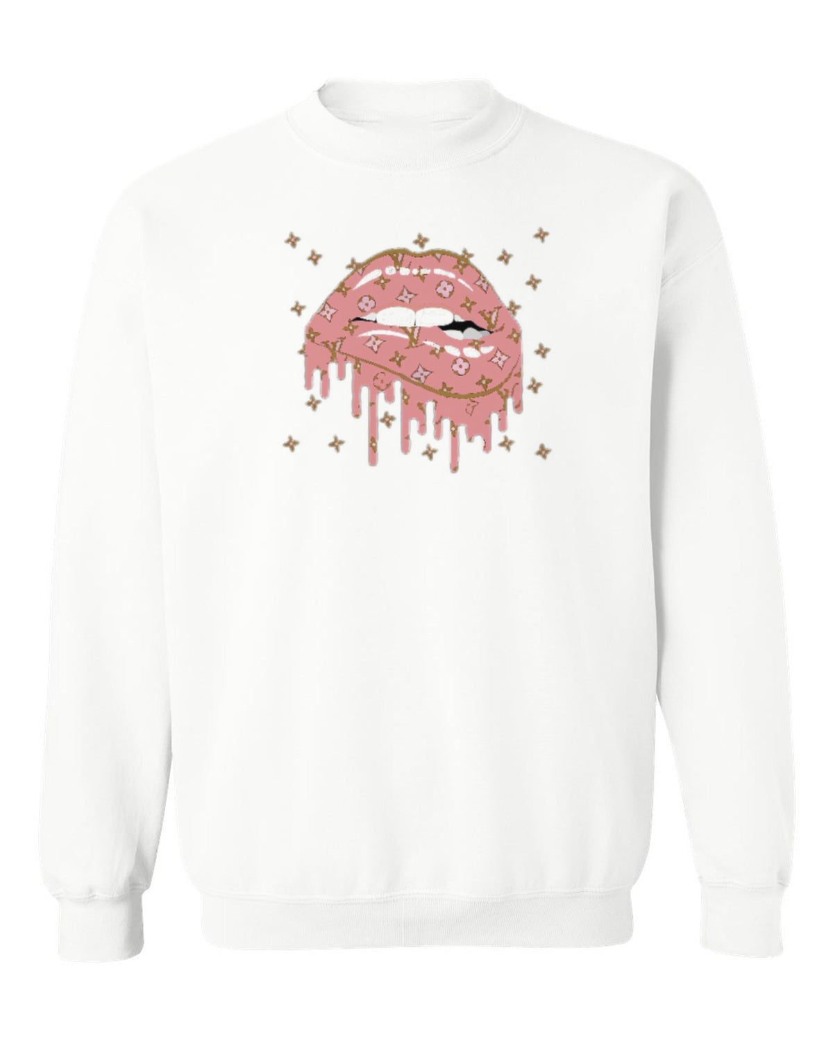 Pink Monogram Lips Design — white crewneck mockup
