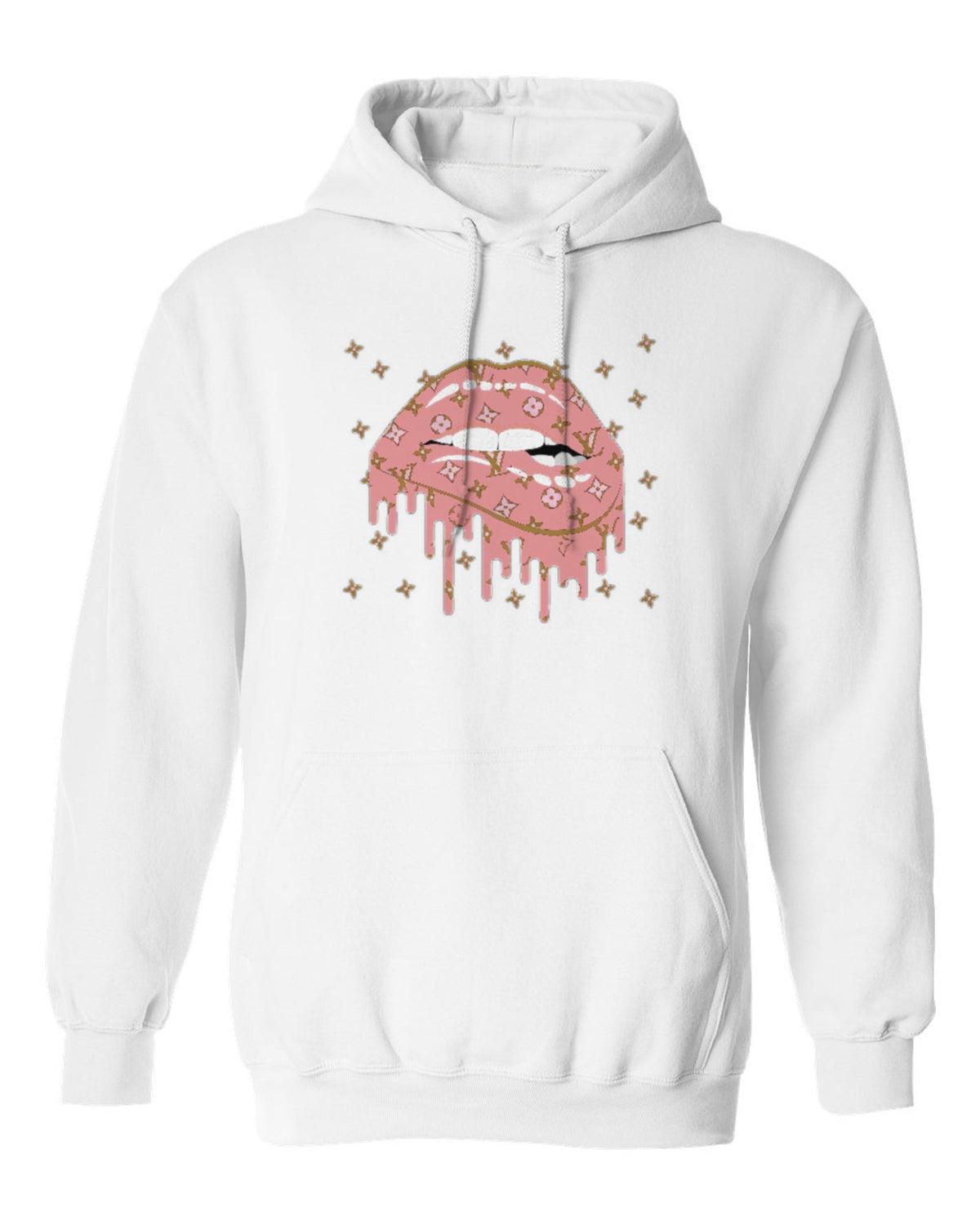 Pink Monogram Lips Design — white hoodie mockup