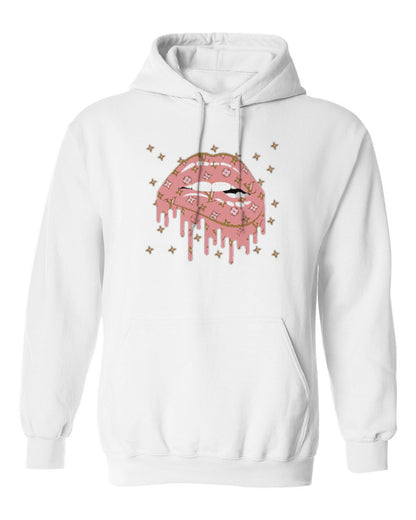Pink Monogram Lips Design — white hoodie mockup