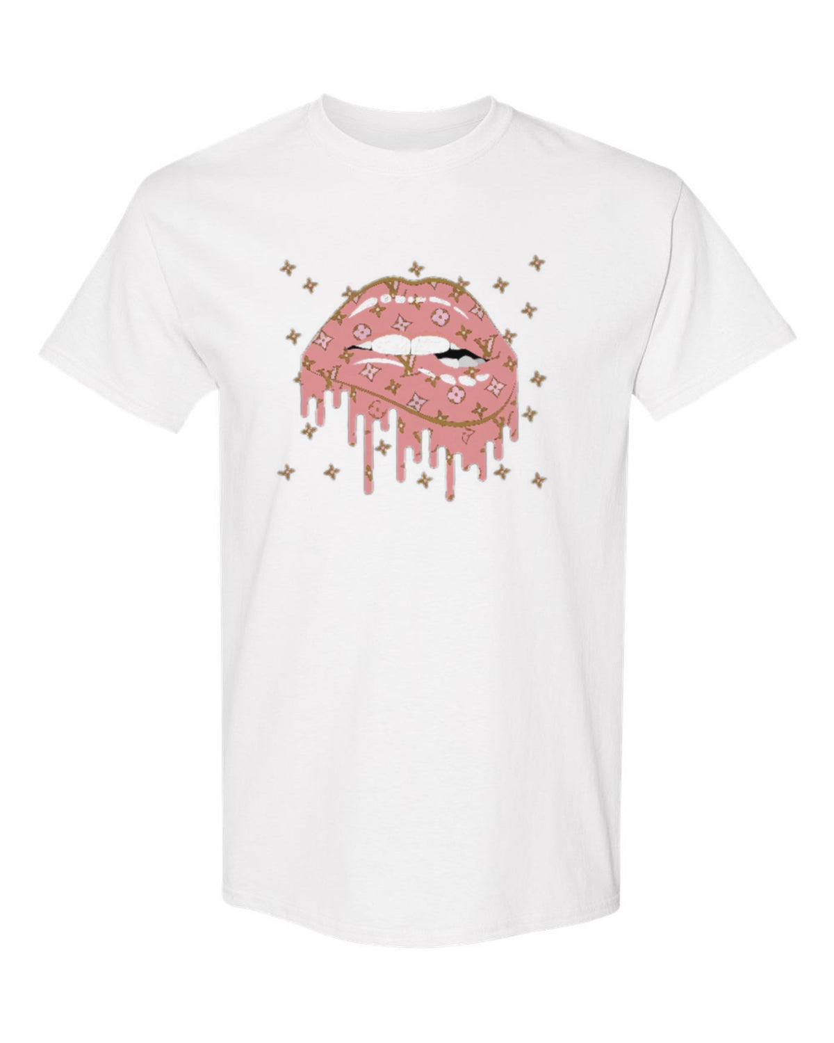 Pink Monogram Lips Design — white t-shirt mockup